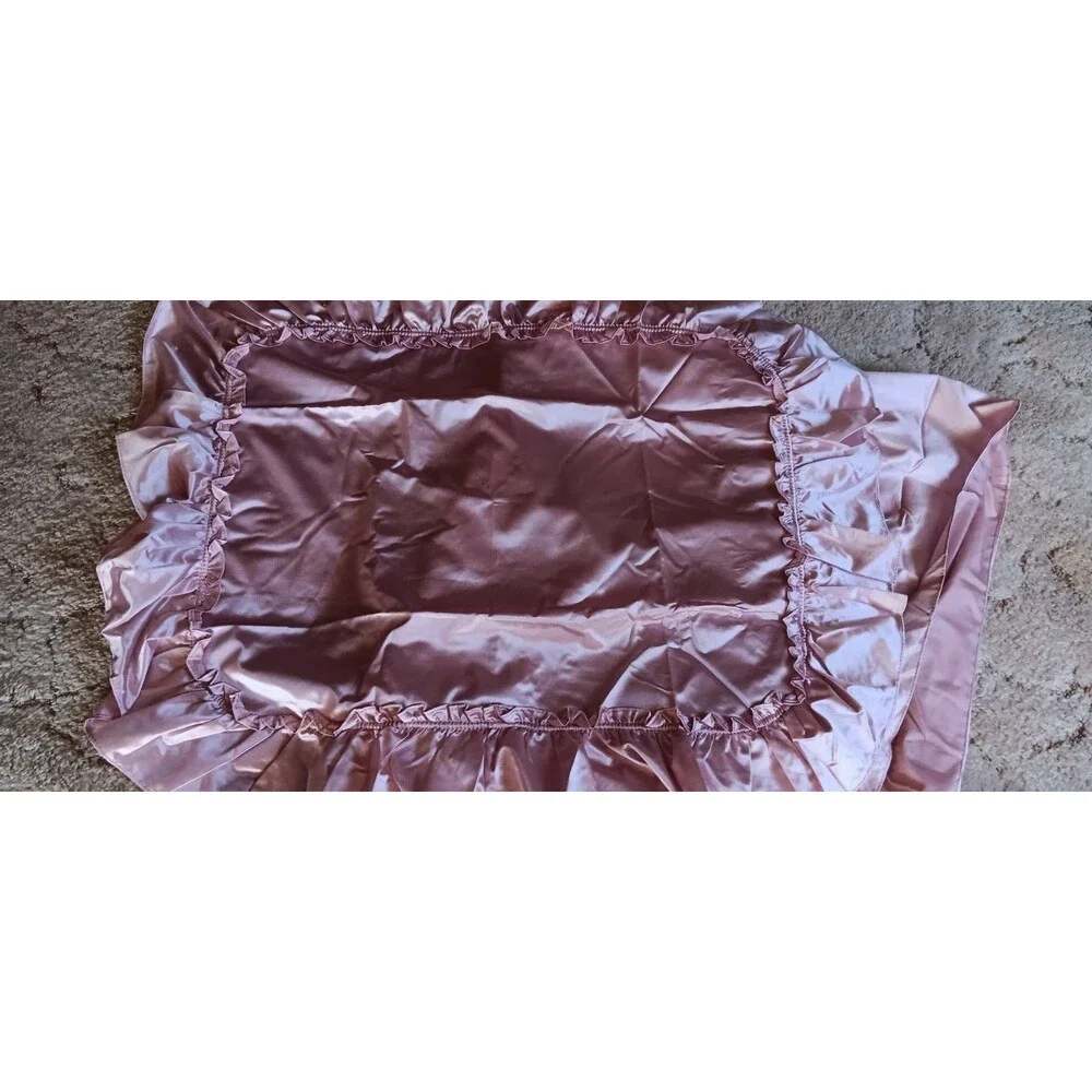 Vintage 70s JC Penney Home Queen Pink Satin Ruffle Bed Skirt + 1 Pillow Sham